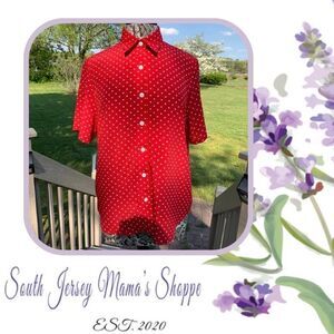 Vintage 1980s Size S Petite Bon Worth Blouse Red With White Polka Dots (C83)